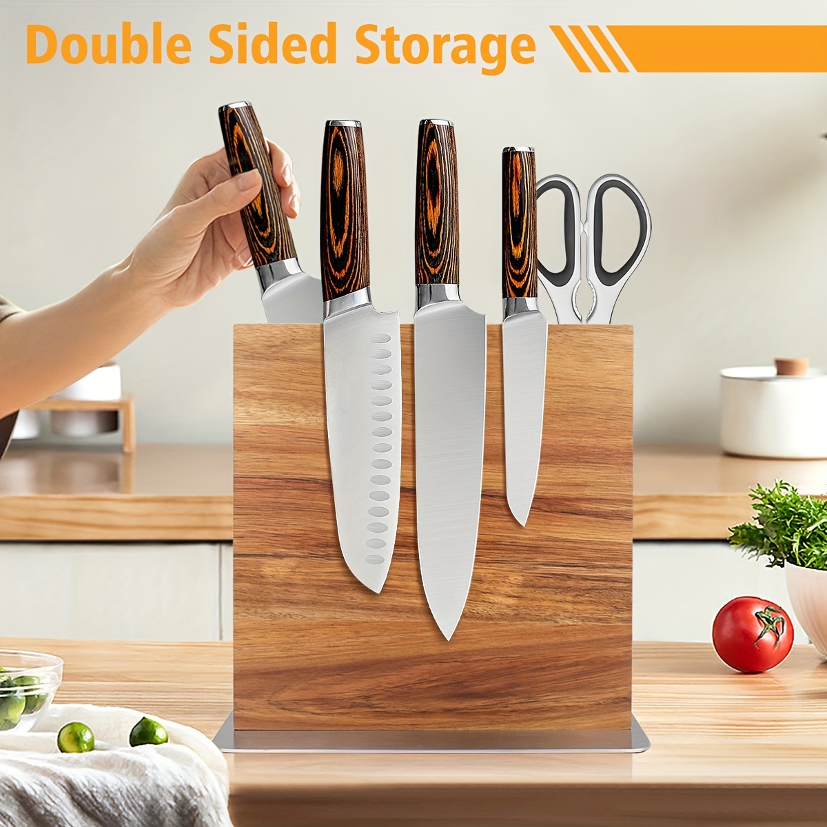 1pc Magnetic Knife Block Wood Magnetic Knife Holder Double Sided Knife  Stand With Strong Magnetic For Kitchen Cutlery Display Organizer Kitchen  Gadgets - Home & Kitchen - Temu