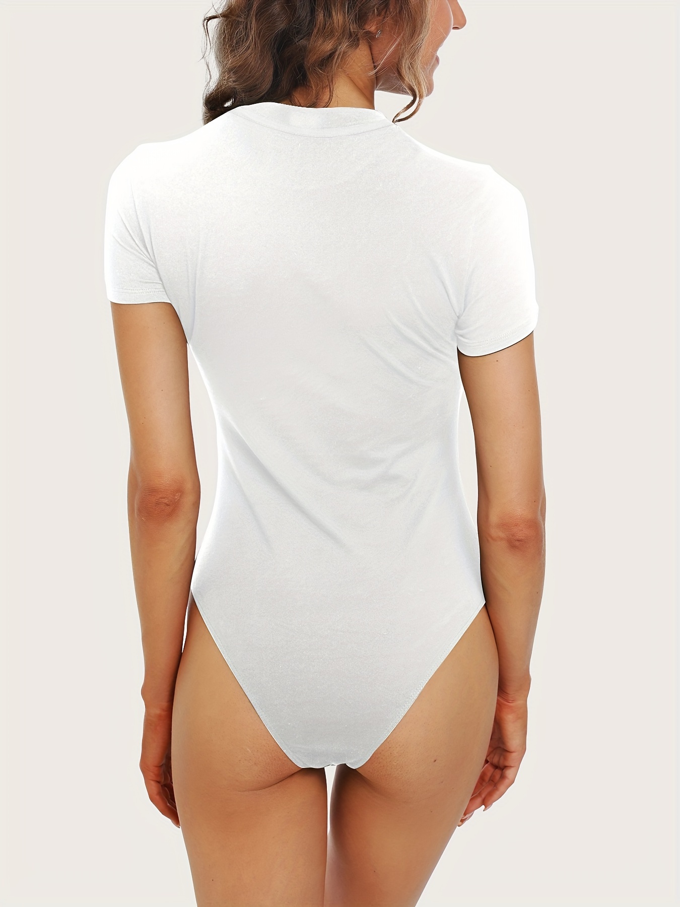 Women's Casual Solid Stretchy Skinny Bodysuit Soft Short - Temu