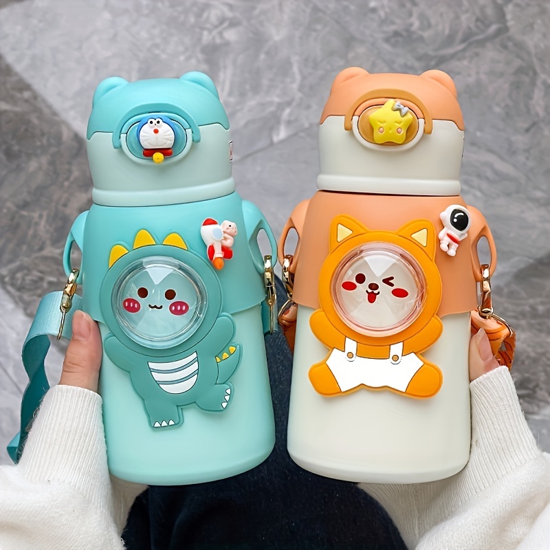 New Cute Cartoon Duck Thermos Water Bottle With Straw Strap Kids