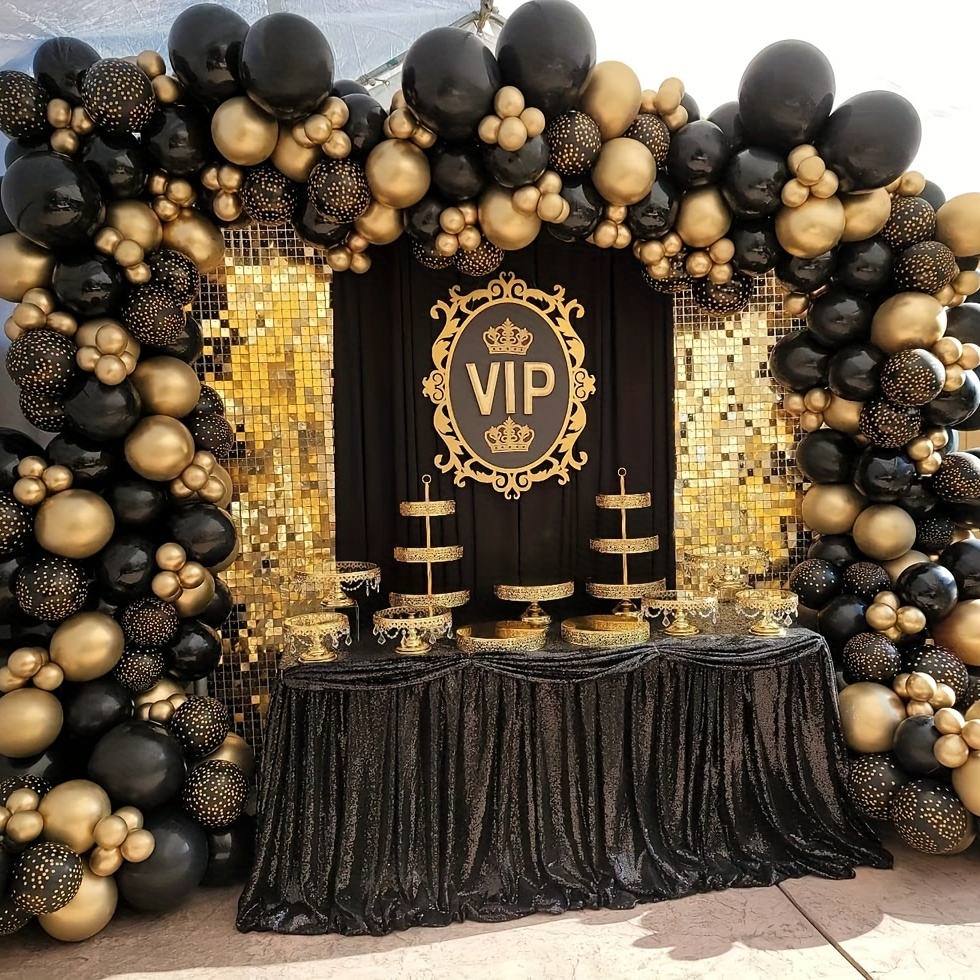 RUBFAC 101 globos negros y dorados para fiesta de Año Nuevo, guirnalda de  globos de arco con globos de confeti para decoraciones de fiesta de