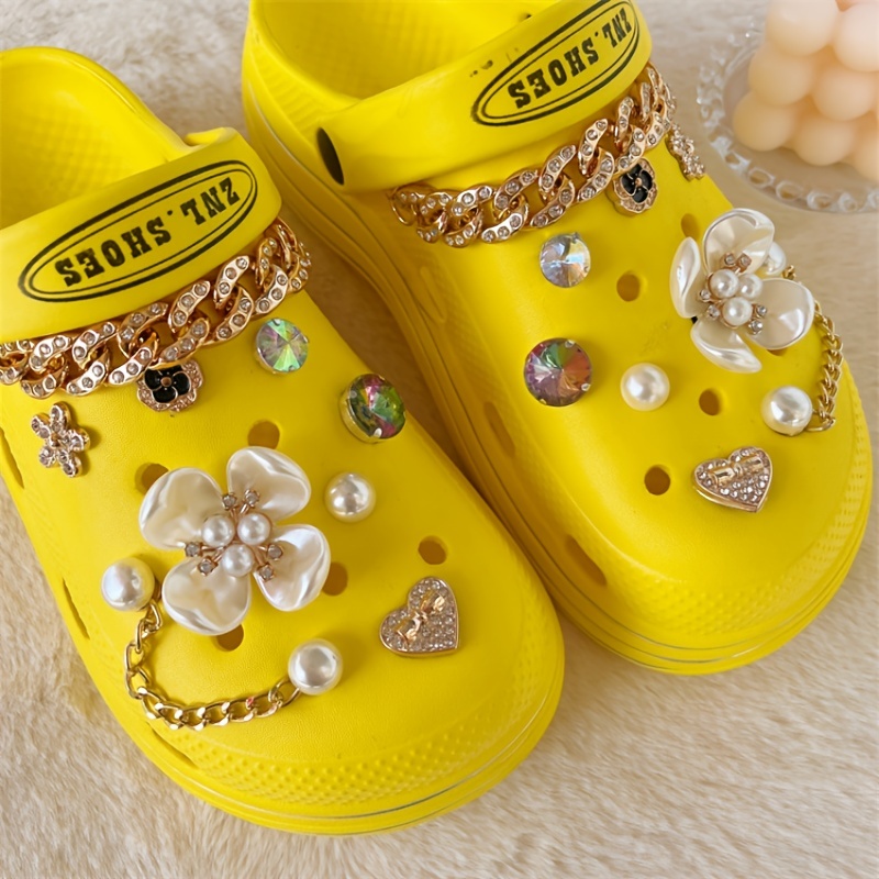  Bling Shoe Charms for Women Girls,Golden Bling Croc