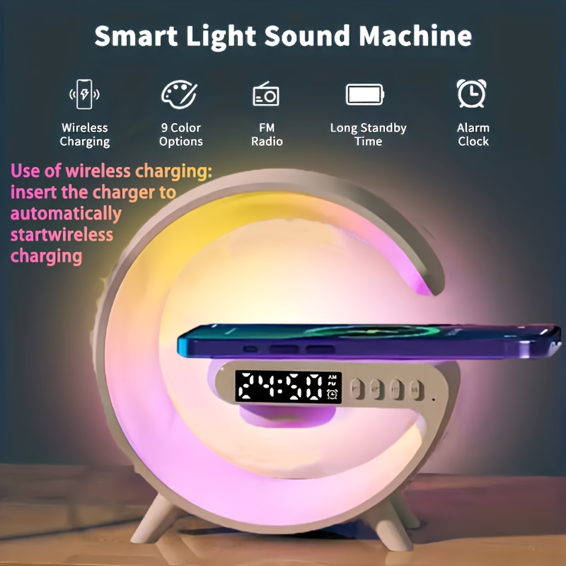 Lámpara de ambiente con cargador inalámbrico, nueva lámpara de mesa LED  inteligente, altavoz Bluetooth, lámpara táctil de luz nocturna regulable