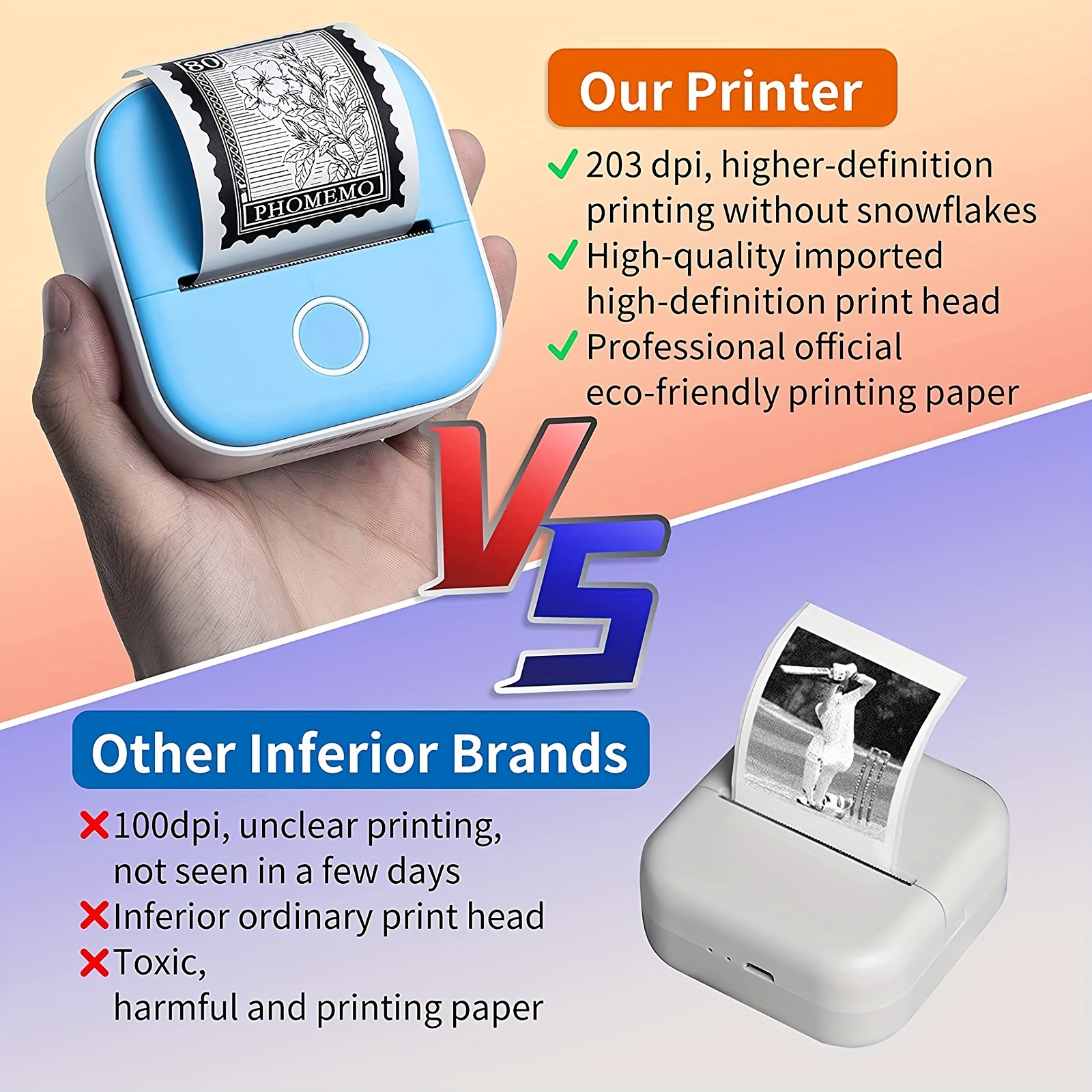 Mini impresora de bolsillo, impresora térmica, fabricante de pegatinas  Compatible con Bluetooth (rosa)