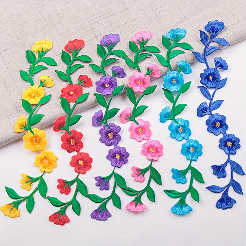 

1pc Vibrant Floral Embroidered Patch - Diy Iron-on/sew-on Applique For Jackets, Jeans, Backpacks & Tees - Clothing Decoration In Royal Blue, Light Blue, Pink, Purple, Red, Yellow, Sewing Accessories