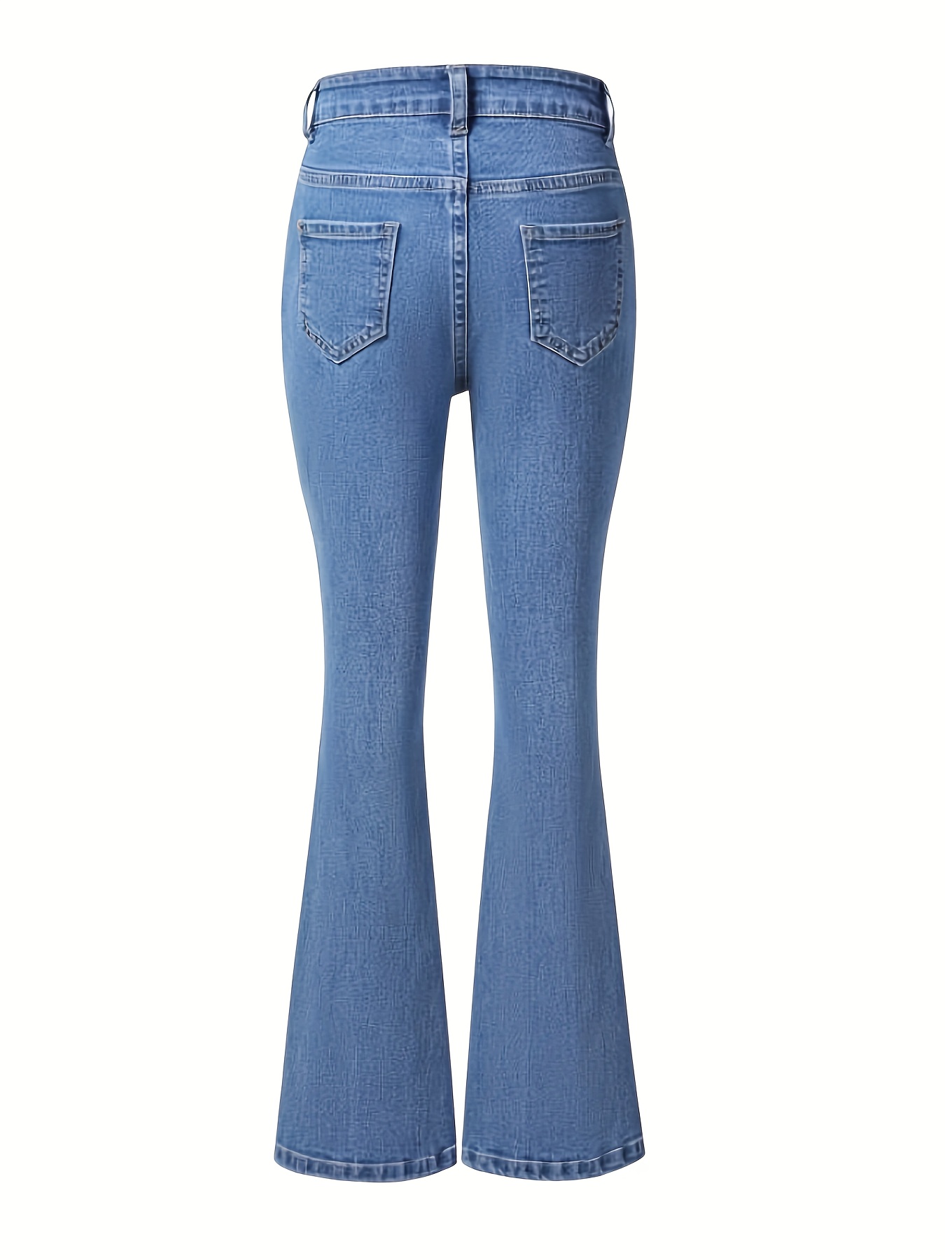 High Waist High Strech Light Blue Bootcut Jeans, Zipper Button Closure  Flare Leg Causal Denim Pants, Women's Denim Jeans & Clothing