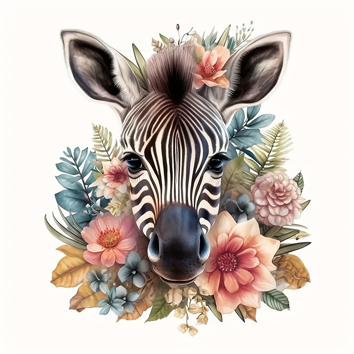 

1pc 7.9*7.9in 5d Diy Diamond Painting, Zebra Animal Flower Plant, Full Diamond Painting, Embroidery Kit, Handmade Home Decor