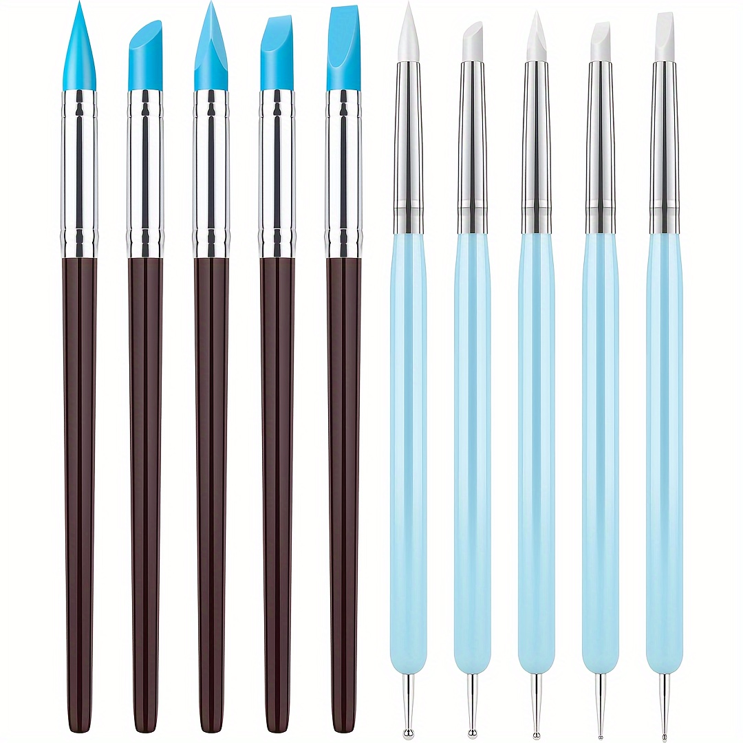 

10pcs Silicone Clay Sculpting Tool, Modeling Dotting Tool & Pottery Craft Use For Diy Handicraft, Silicone Brush, Sculpture Pottery, Nail Art