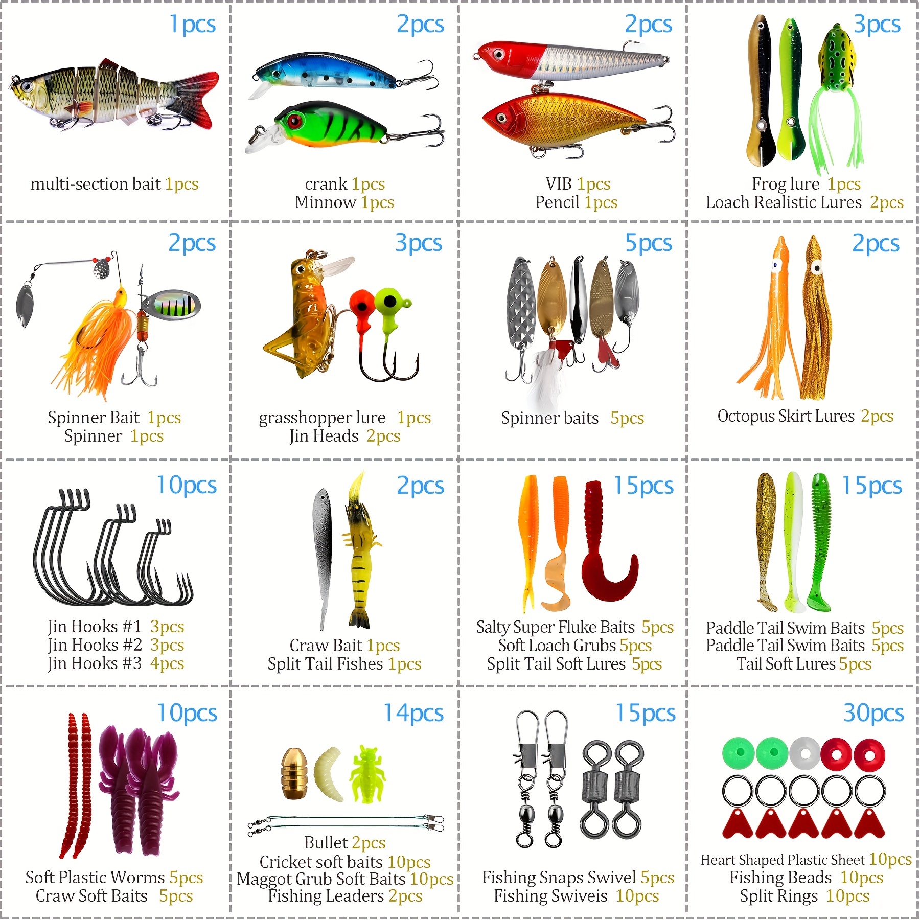Fishing Lures Tackle Box Bass Fishing Kit Including Animated  Lure,Crankbaits,Spinnerbaits,Soft Plastic Worms, Topwater  Lures,Hooks,Saltwater 
