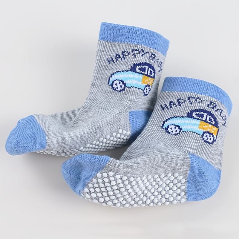 6 Paires De Chaussettes De Sol Antidérapantes Pour Bébés Et Tout-petits À  Motif De Véhicules De Construction Et De Voiture De Police, Pour Garçons, Mode en ligne