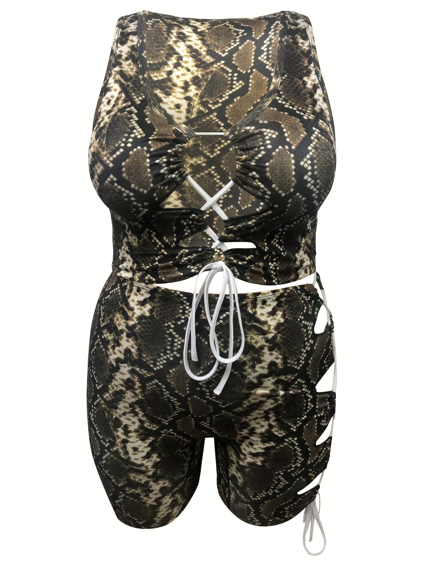 Plus Size Sports Outfits Set Women's Plus Snake Skin Print - Temu