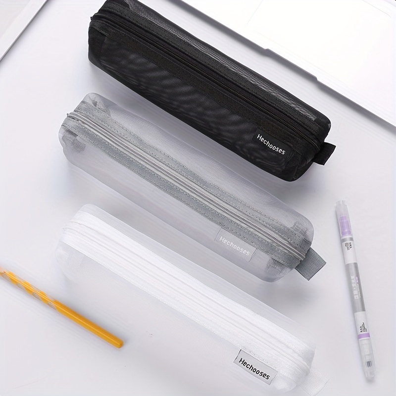 Gray Large Capacity Pencil Case Nylon Mesh Student Storage - Temu
