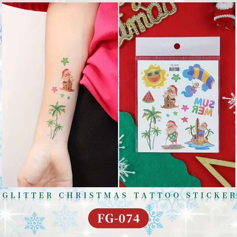 Merry Christmas Glitter Temporary Tattoo Kit Sparkly - Temu