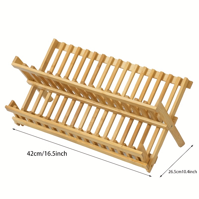 Bamboo Dish Drying Rack With Utensil Holder, Collapsible Wooden Dish  Drainer Rack, 3-tier Large Folding Drying Holder For Kitchen Counter,  Kitchen Accessories - Temu