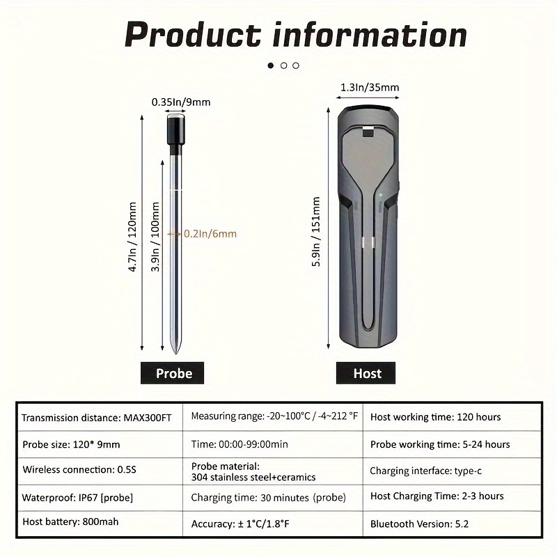 Smart Wireless Meat Thermometer, Meat Thermometer For Inside And Outside  Grilling, Grill Thermometer With 1 Probe, Digital Cooking Thermometer With  Smart App For Smoker,oven And Bbq, Kitchen Stuff - Temu