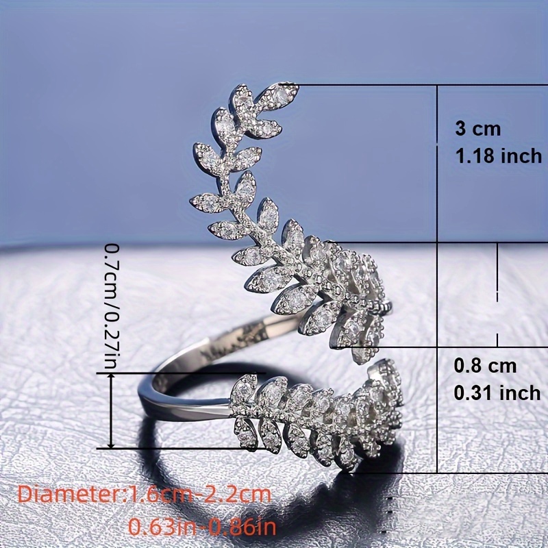 925 Silver Plated Zirconia Olive Leaves Ring Adjustable