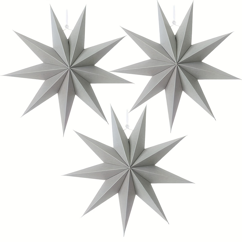 Cotiny 8 Pieces 3D Paper Stars Christmas White 9-Pointed Paper Star Hanging  Decorations for Weddings