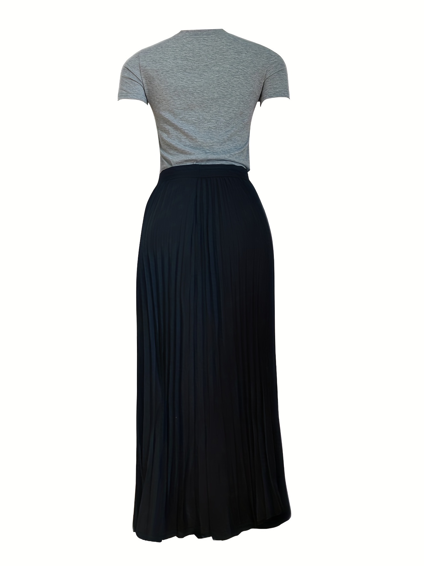 Letter Print Top & Pleated Maxi Skirt Set Women's Outfit