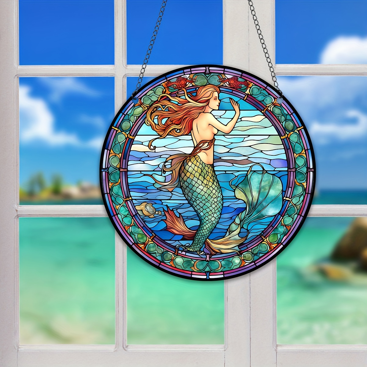 Mermaids Stained Windows Hangings Suncatcher mermaids Temu Australia