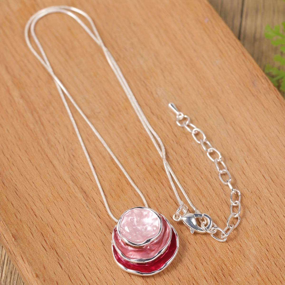 

Dainty, -chic Pink Enamel Pendant Necklace - Zinc Alloy With Silvery , Casual Attire & Day Gift