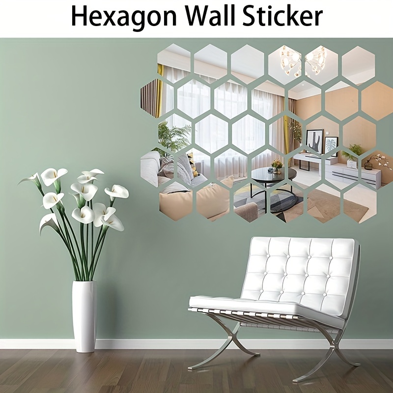 48 Pcs Acrylic Mirror Setting Removable Hexagon Wall Sticker Hexagonal  Stick on Mirrors for Wall Honeycomb Peel and Stick Mirrors Aesthetic Mirror