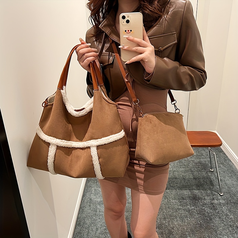 Large Leather Hobo Handbags Purse Shoulder Strap Vintage Bucket Bag Brown  Women