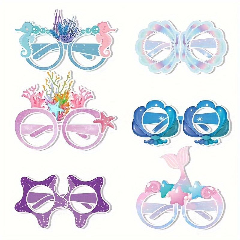 6pcs, Mermaid Party Fish Tail Shell Paper Glasses Birthday Party Favors  Under The Sea Party Little Mermaid Theme Decorations Supplies