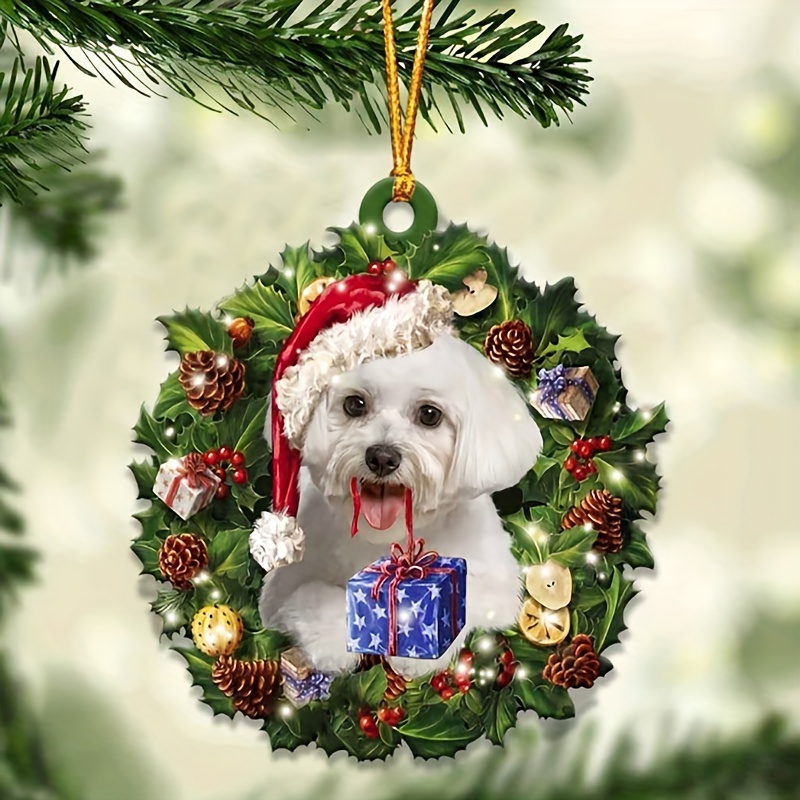 Cute Iittle Dog Decoration Pendant Wearing A Christmas Hat, 2d Acrylic Flat  Car Pendant, Home Decoration, Phone And Bag Keychain Accessories! - Temu