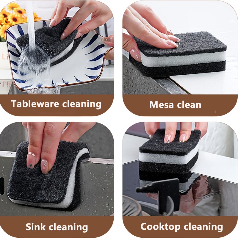 5PCS Black Dish Sponge Scouring Pad Kitchen Cleaning Sponge Wiping