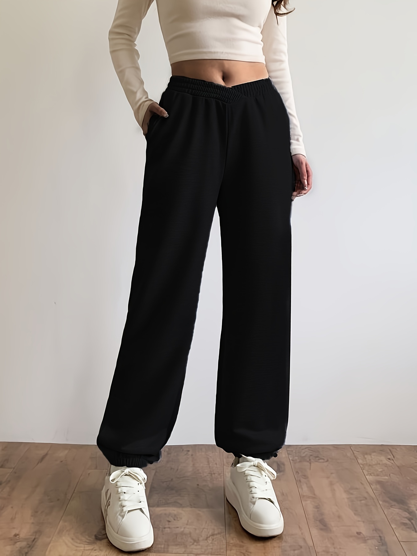 Baggy Sweatpants Ladies Solid Color Simple Fall and Winter Joggers
