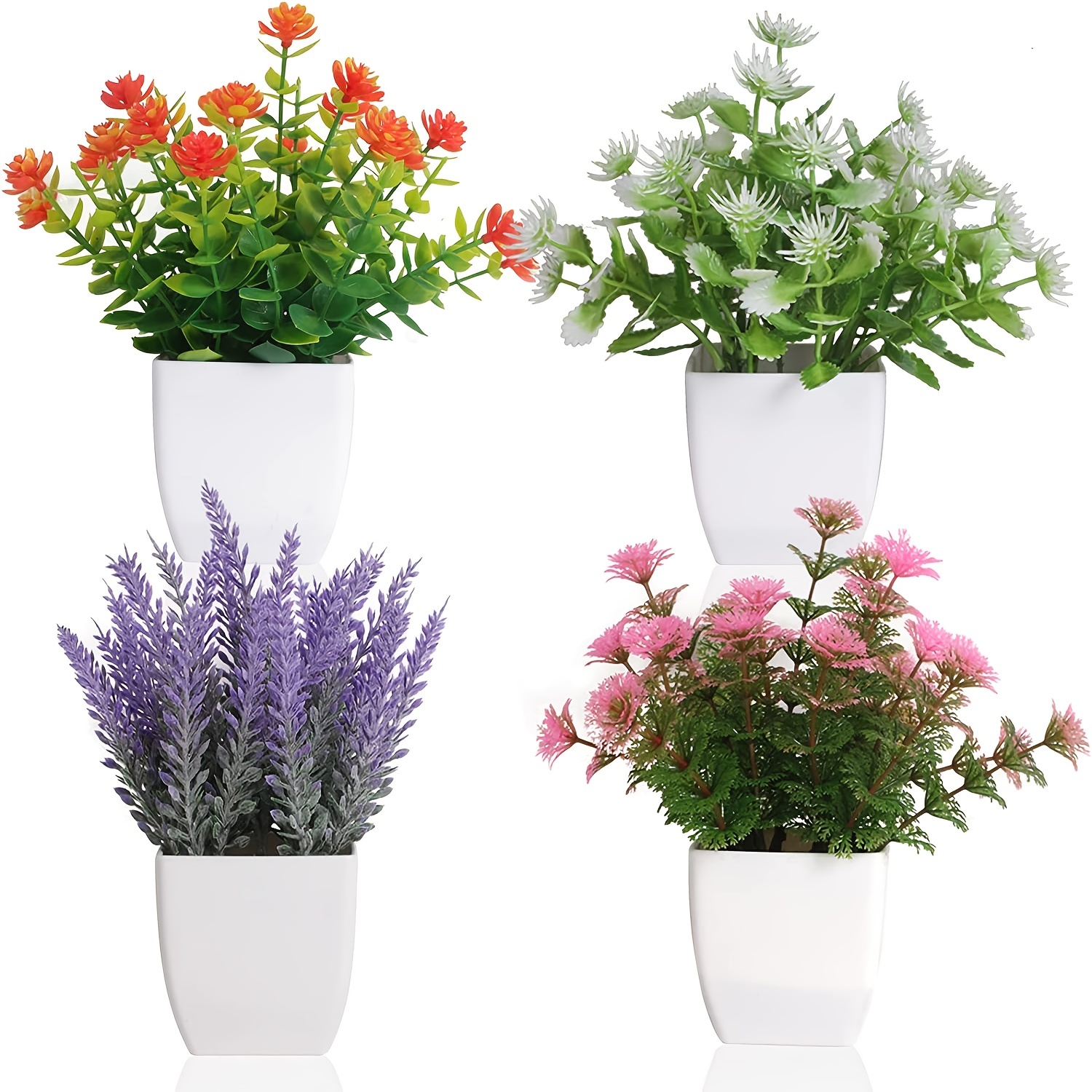 20 piezas pequeñas de flores artificiales en maceta, mini plantas falsas de  plástico para interiores, decoración de vegetación estética sintética para