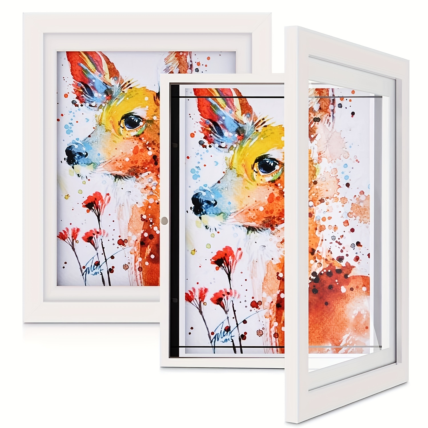 

2pcs Artwork Picture Frame Display With Mat Or Without Mat, Wood Frame With Tempered Glass Front Opening For Drawings, Artworks, Art Projects, Schoolwork, White/black