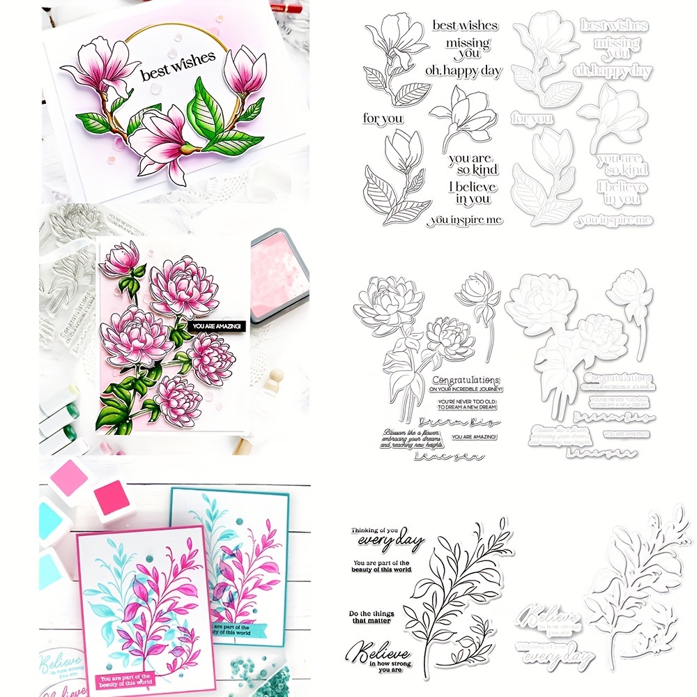 Hying Spring Windowsill Flowers Background Clear Stamps for Card Making,  Window Plants Rubber Stamp Wall Flowers Stamps Seal for Crafting Embossing
