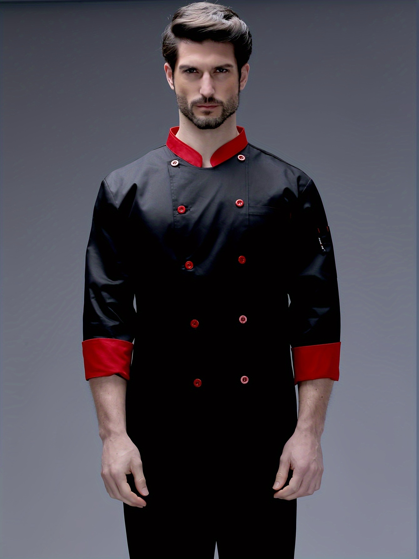 Chaqueta de chef de manga larga con botones y cuello alto a juego de color para actividades relacionadas con la cocina ropa de hombre