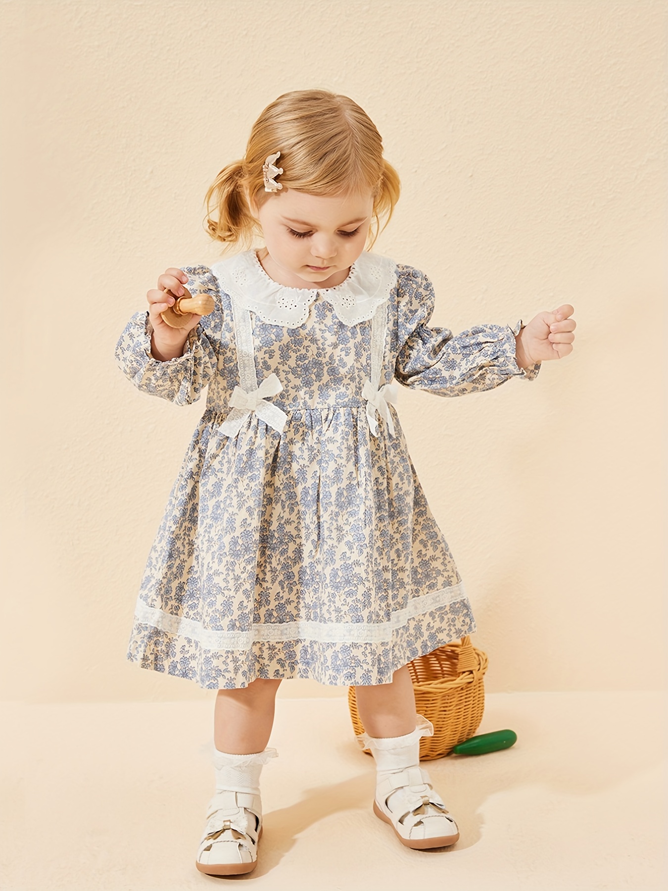 Baby Girls Elegant Floral Dress Casual Stitching Suspender - Temu