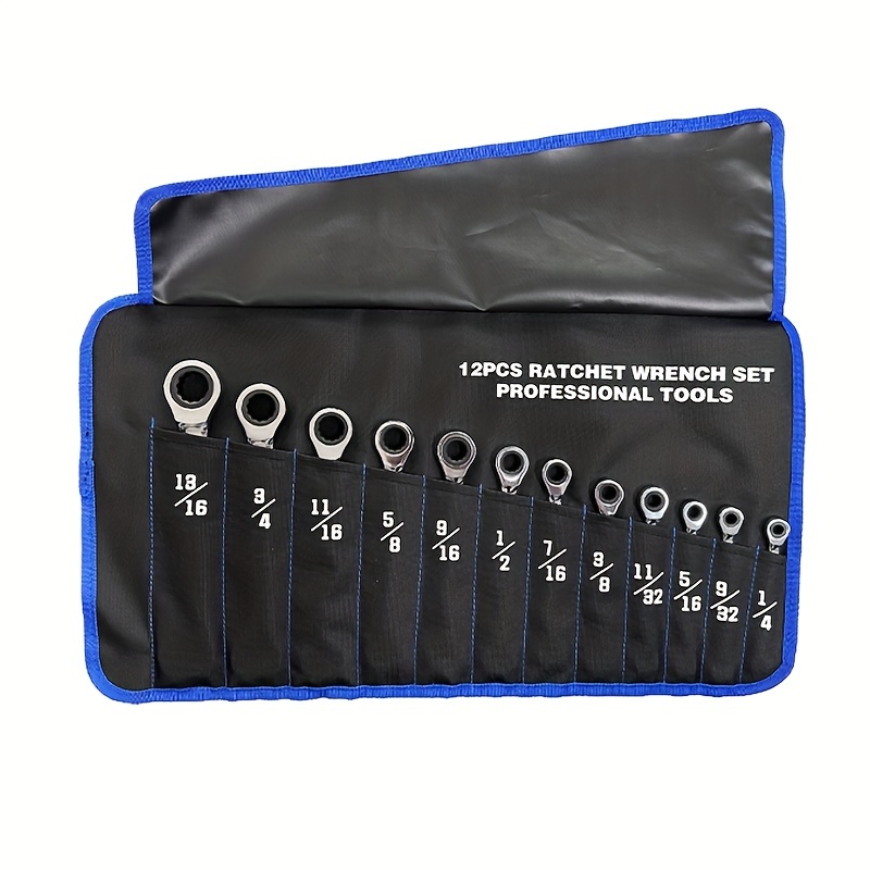 

12/22pcs Sae & Metric Ratcheting Combination Wrench Set, 72-teeth, Cr-v Constructed, With Organizer Bag