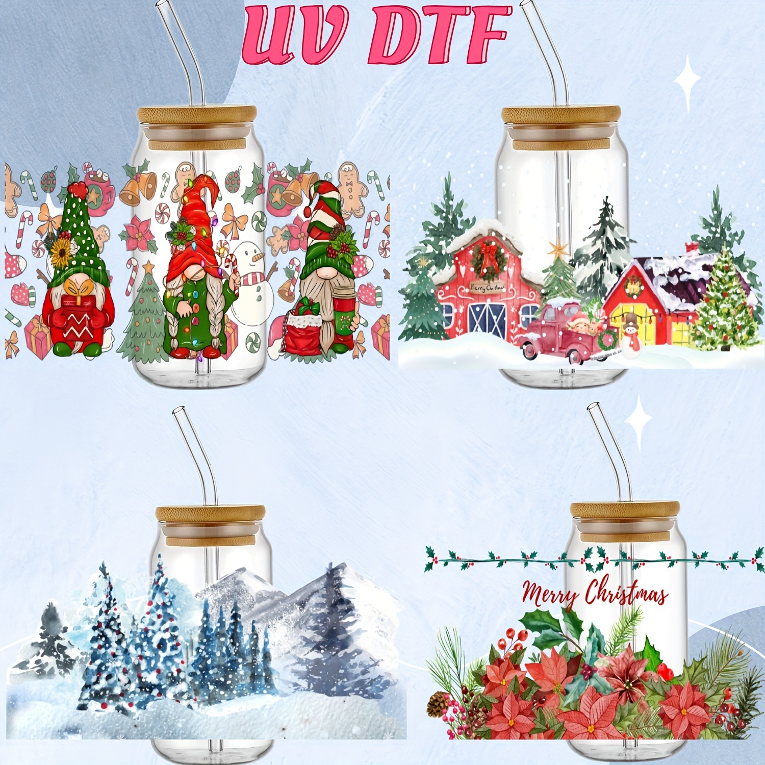 Uv Dtf Cup Wrap Decals Christmas Design Uv Dtf Transfer - Temu