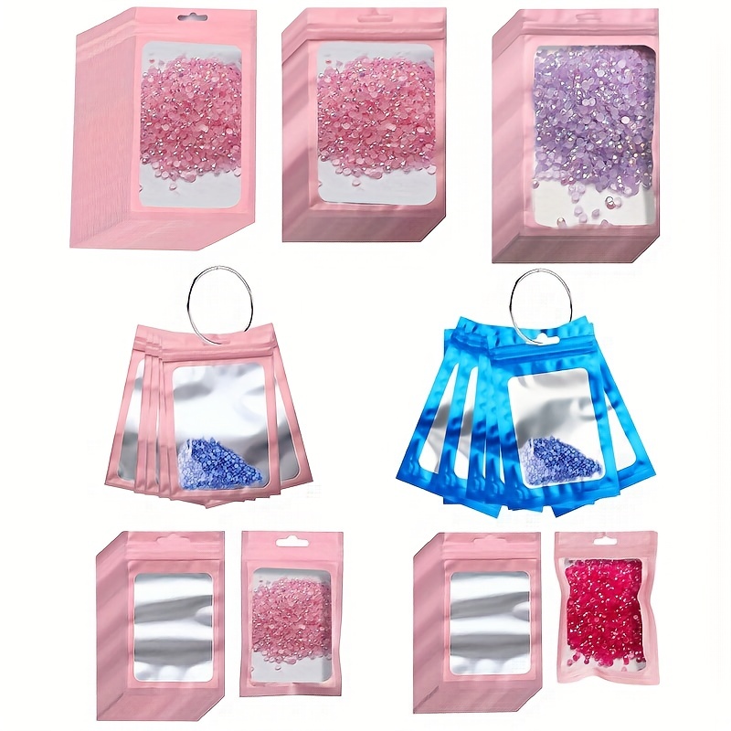 

50pcs Colorful Mylar Ziplock Bags 5d Diy Artificial Diamond Painting Tools Self Adhesive Bags Diamond Glued Stone Storage Sealing Bag Craft Supplies Reusable Foil Pouch