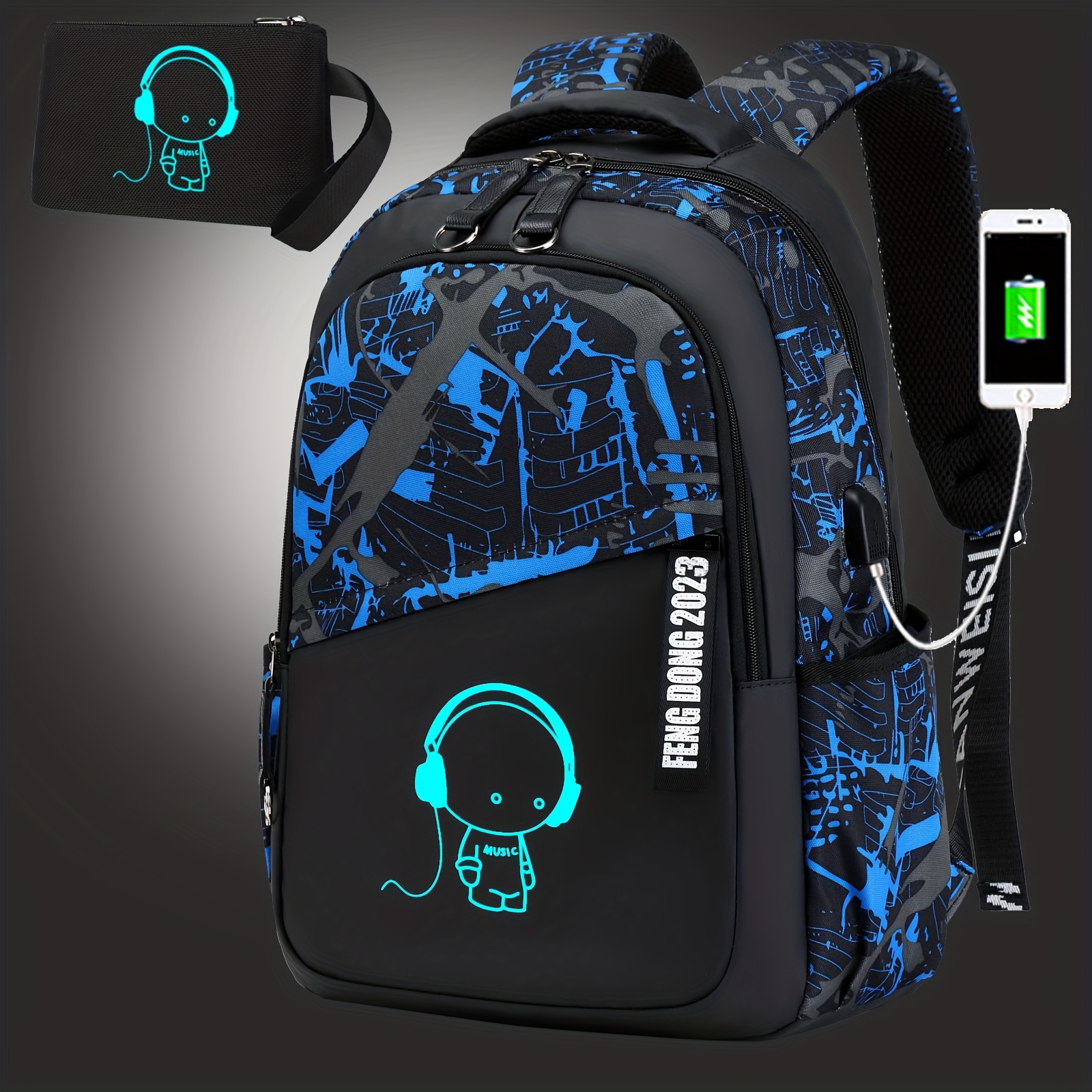 Luminous School Backpack Cool Boys School Backpack Music Boy