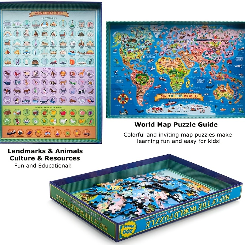 Rompecabezas de mapa del mundo para niños de 4 a 8 años, 70 piezas de globo  grande redondo para niños de edades pequeñas, rompecabezas de geografía