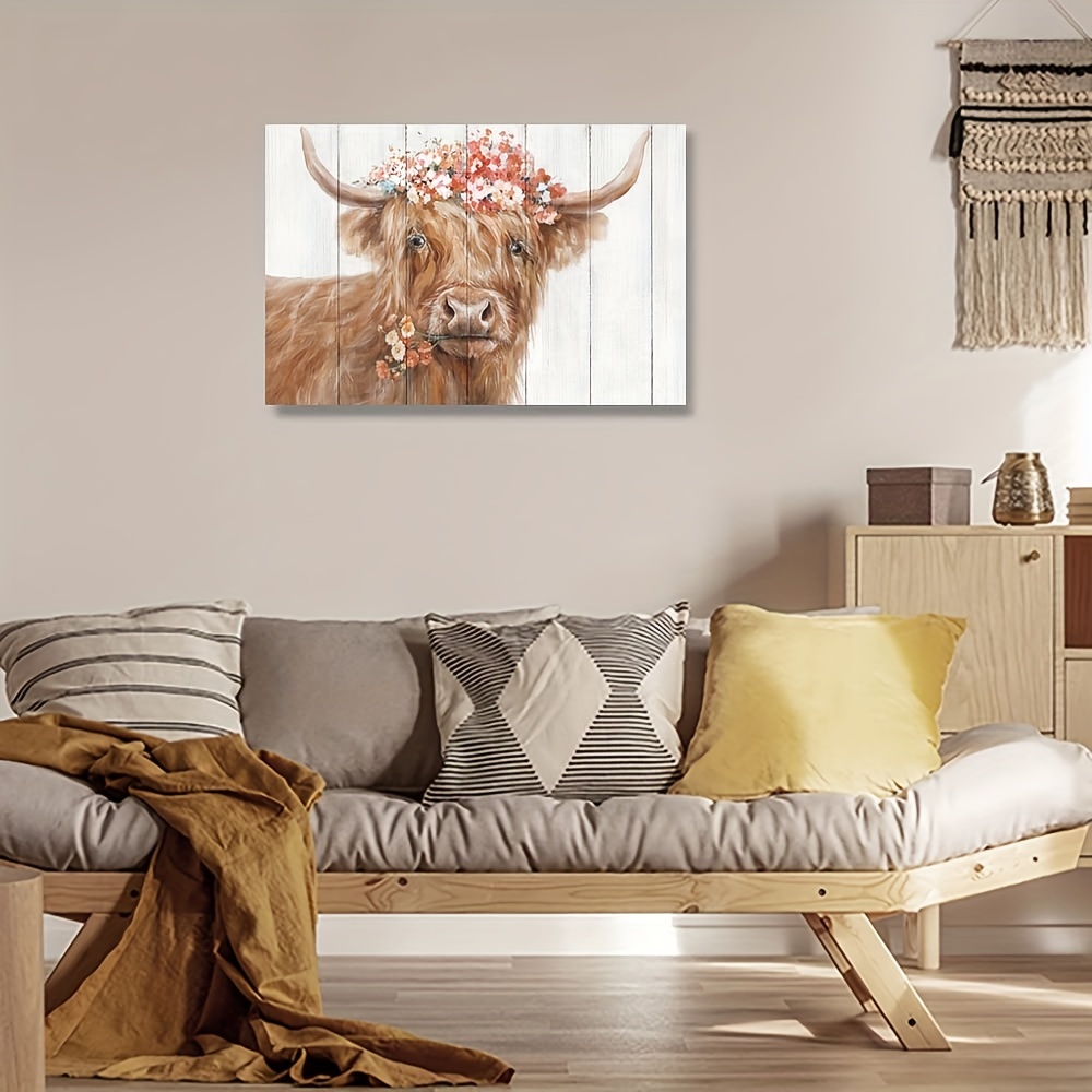 Highland Cow Decor For Farmhouse: Retro Scottish Calf Pictures Hold ...