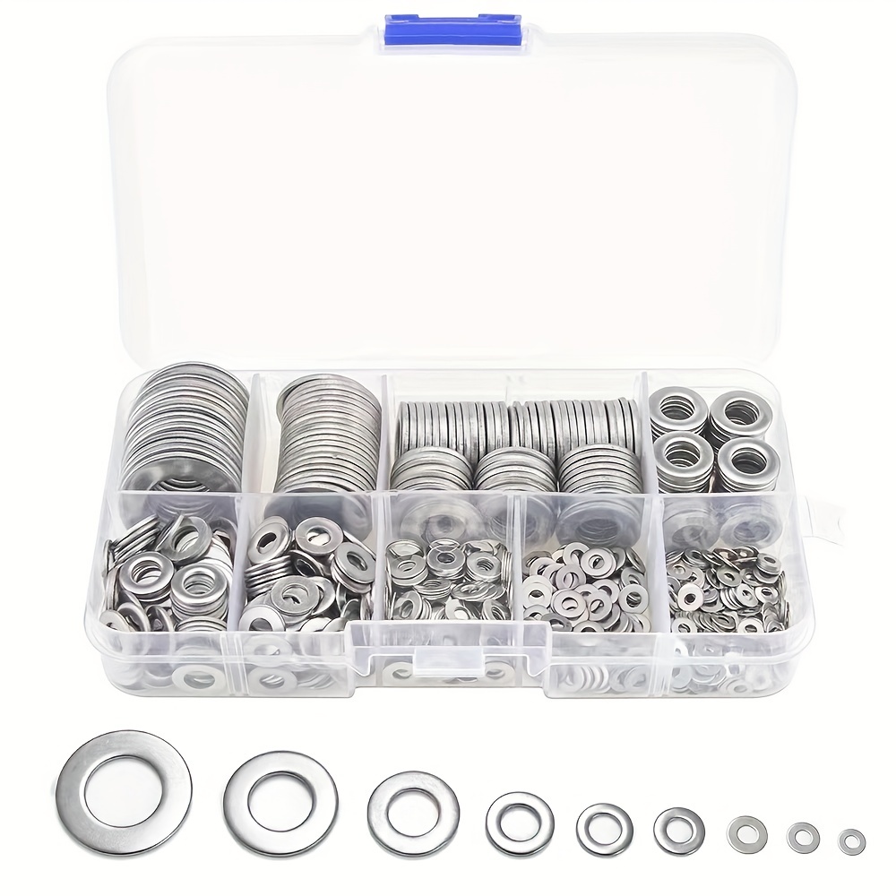 180Pcs Stainless Steel Flat Washer Metal Washers Rings M2 M2.5 M3 M4 M5 M6  M8 M10 Plain Gasket For Screw Bolts Assortment Kits