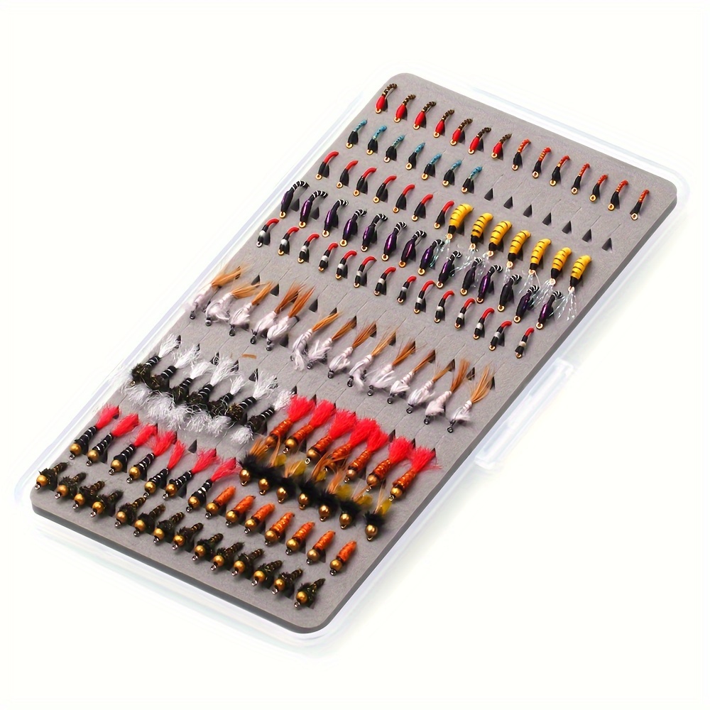 126pcs Scud Nymph Midge Larvae Set With Storage Box, Trout Fishing * Fly  Fishing Accessories