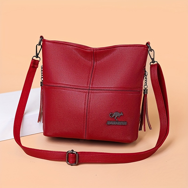 Simple Wide Strap Zipper Crossbody Bag, Pu Leather Textured Bag Purse,  Classic Versatile Fashion Shoulder Bag - Temu