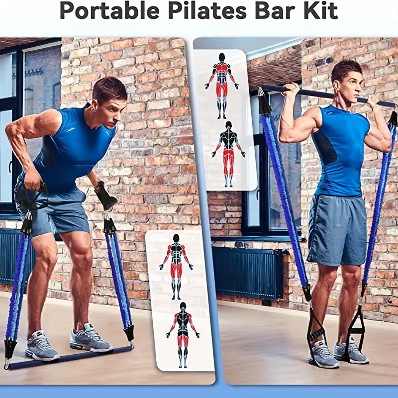 Portable Pilates Kit: Extended 3-Section Threaded Fabric Resistance Band  (20-120 LBS) + Storage Bag + Instruction - Perfect Family Exercise  Equipment!