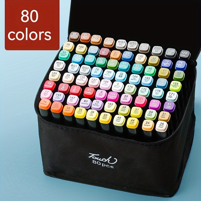 TongfuShop 80 Colours Marker Set, Graffiti Pens, Quick Doodle in 1 Second,  Unique Double Head Design, Equipped with Blue Carry Bag Storage Base + 2  Gift Pens : : Stationery & Office Supplies