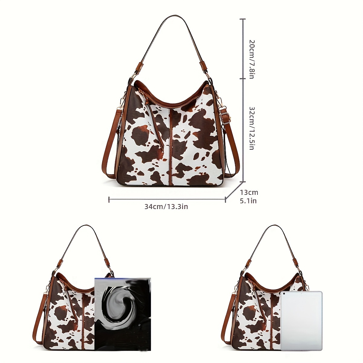 Cow Pattern Crossbody Bag Set, Boho Style Shoulder Bag, Vintage Bucket Bag  With Coin Purse - Temu