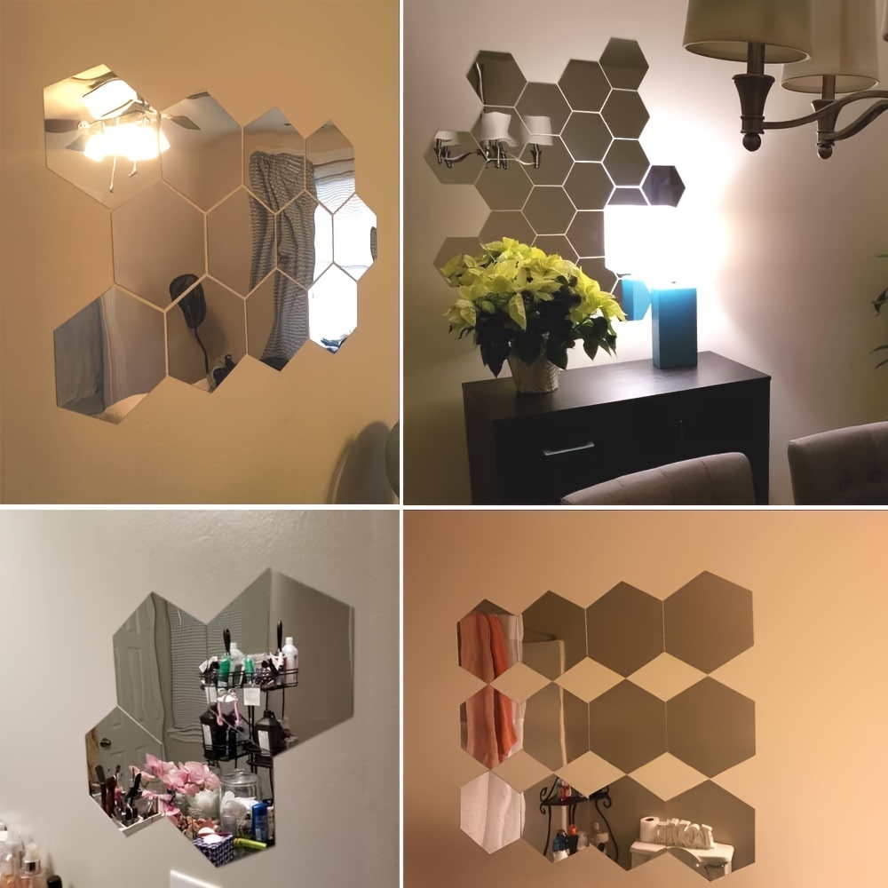 12 x Mini 3D Hexagon Wandaufkleber Spiegel Acryl Wohnkultur Aufkleber Kunst  DIY