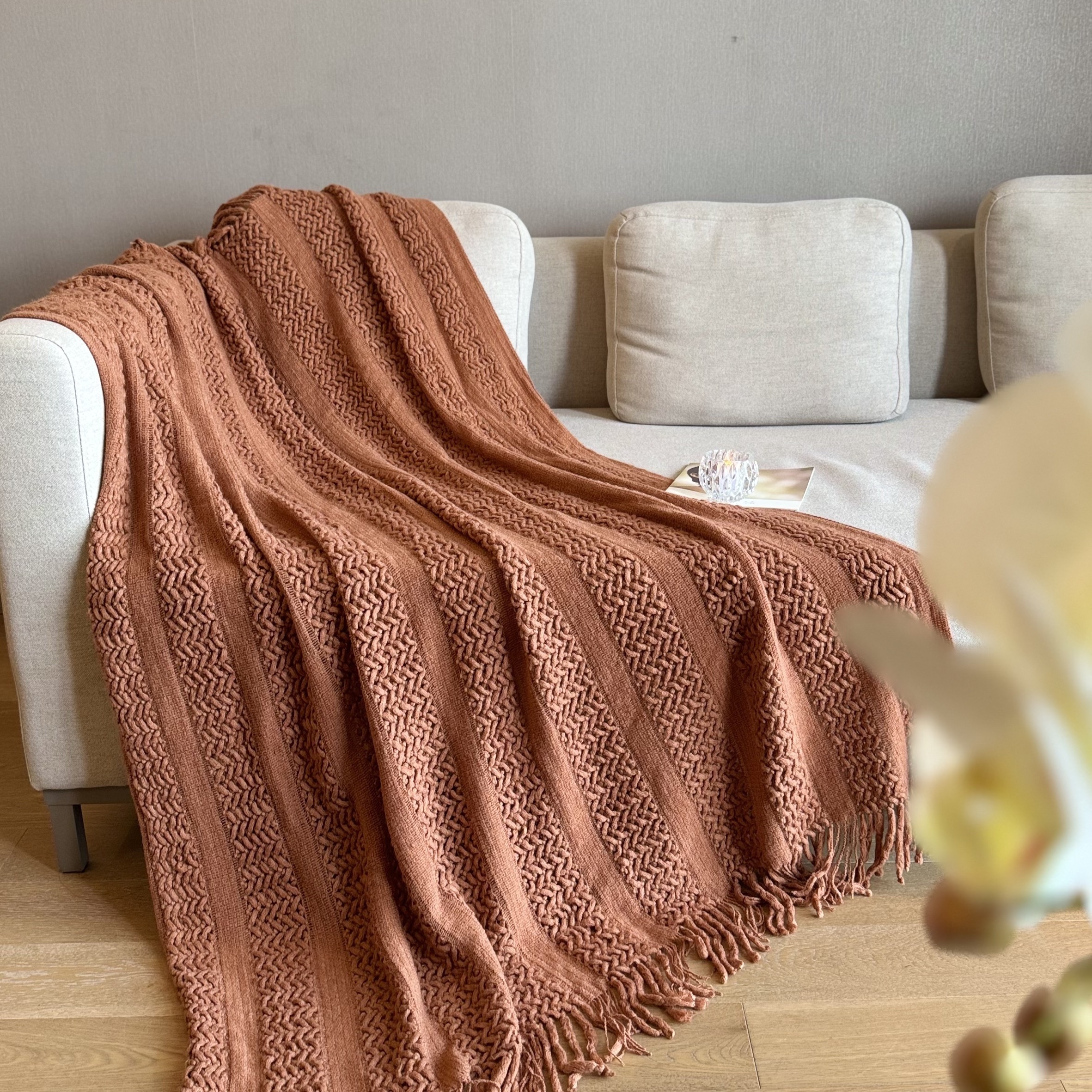 Vintage 1970s/ 1980s brown multicolor rainbow 2024 granny square knit blanket