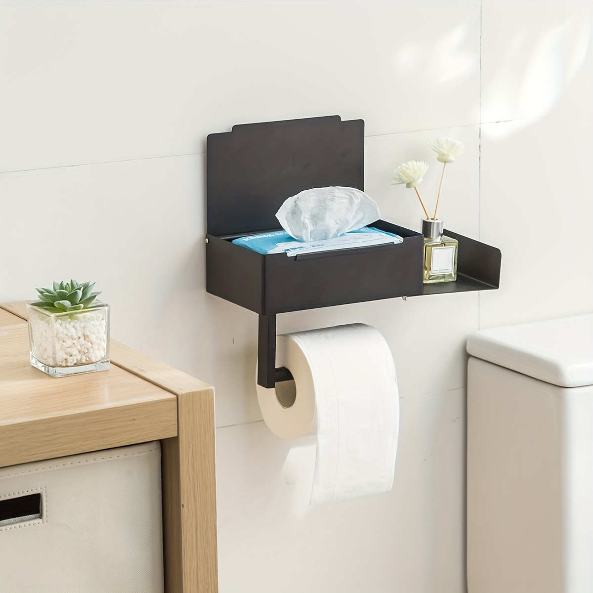 Designs Matte Black Toilet Paper Holder With Shelf, Flushable