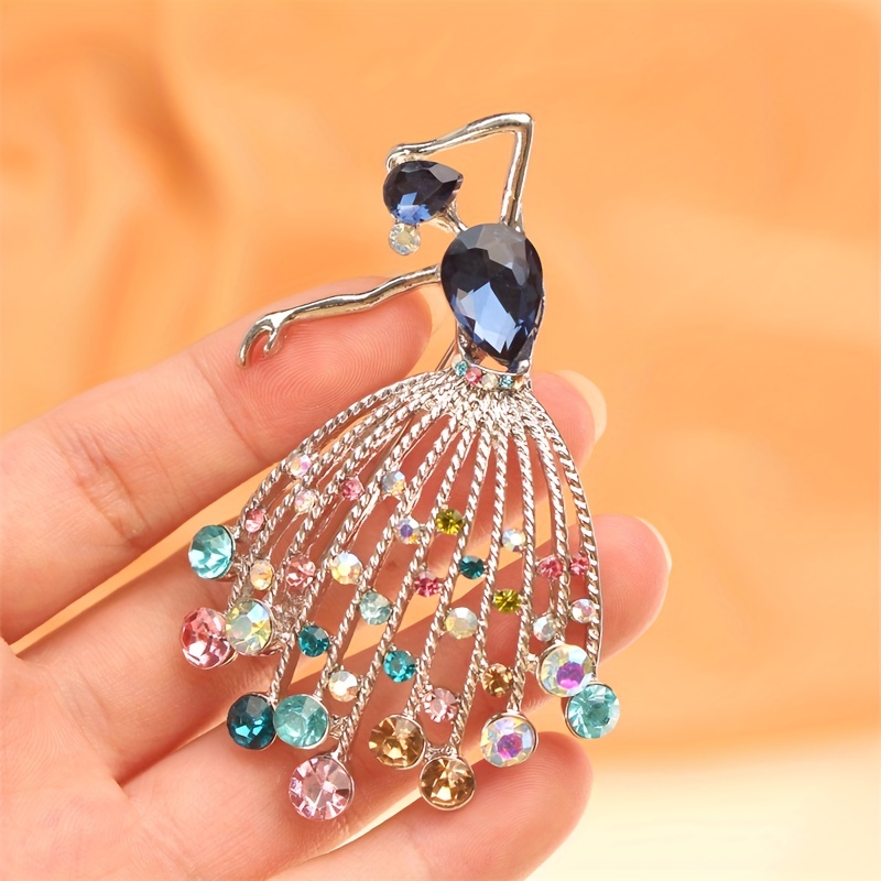 Retro Classic Men Rainbow Crystal Brooches Badges Exquisite Rhinestone  Accessories Pins